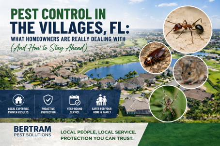 Bertram Pest Solutions service truck outside a home in The Villages, Florida